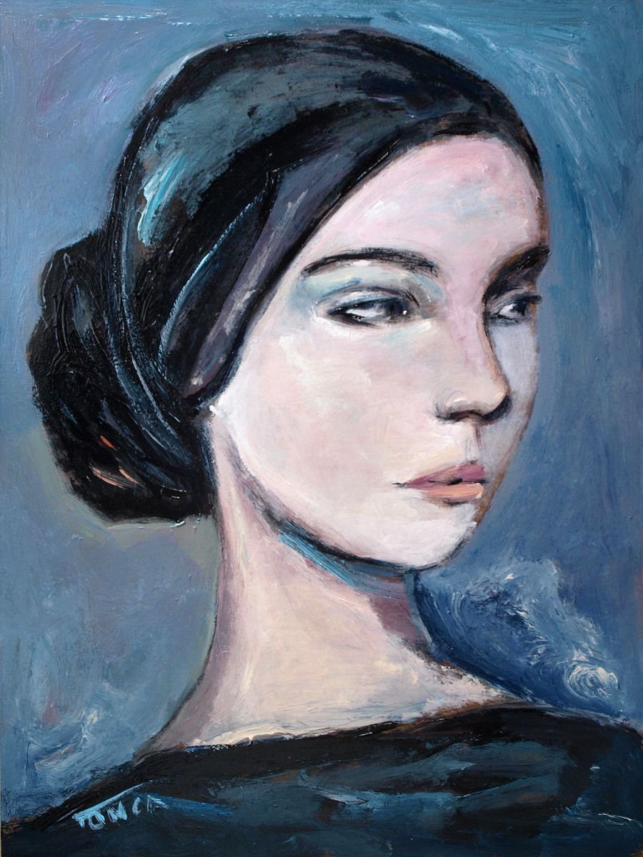 L'une (5) ~ Woman Portrait, Figure Study Acrylic Painting By Catalin 