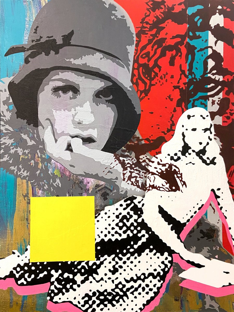 Urban And Pop Portrait Acrylic Painting By Mike Ferrari, 18 X 24", The Tiger Lies Low, Original Artwork