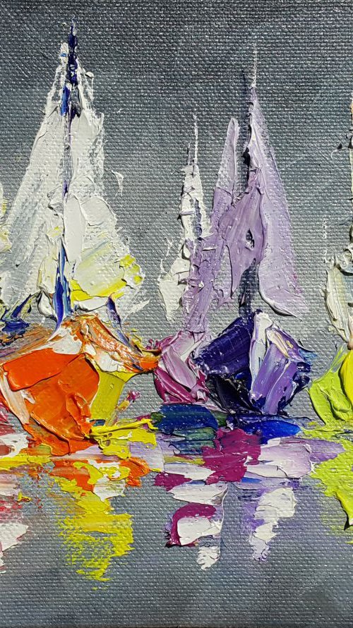 Quiet harbor. Oil painting landscape yacht original painting sea with yachts modern painting Impressionism made by palette knife by Anastasia Kozorez
