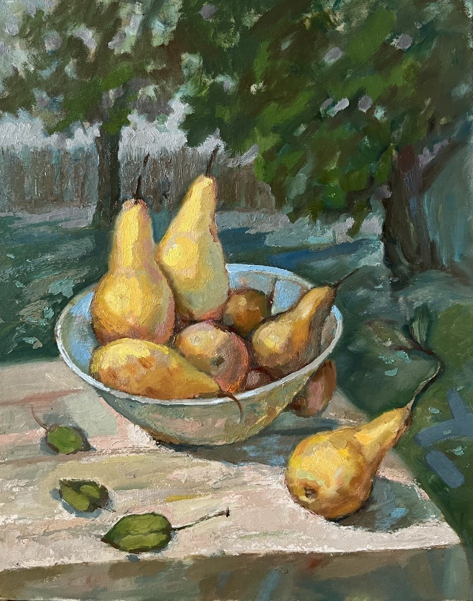 Summer pears in a garden by Roman Sergienko