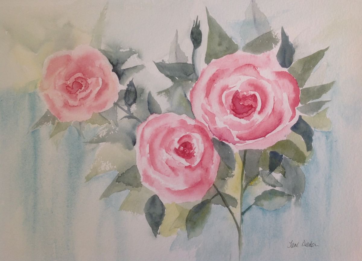 Three Pink Roses by JANE DENTON