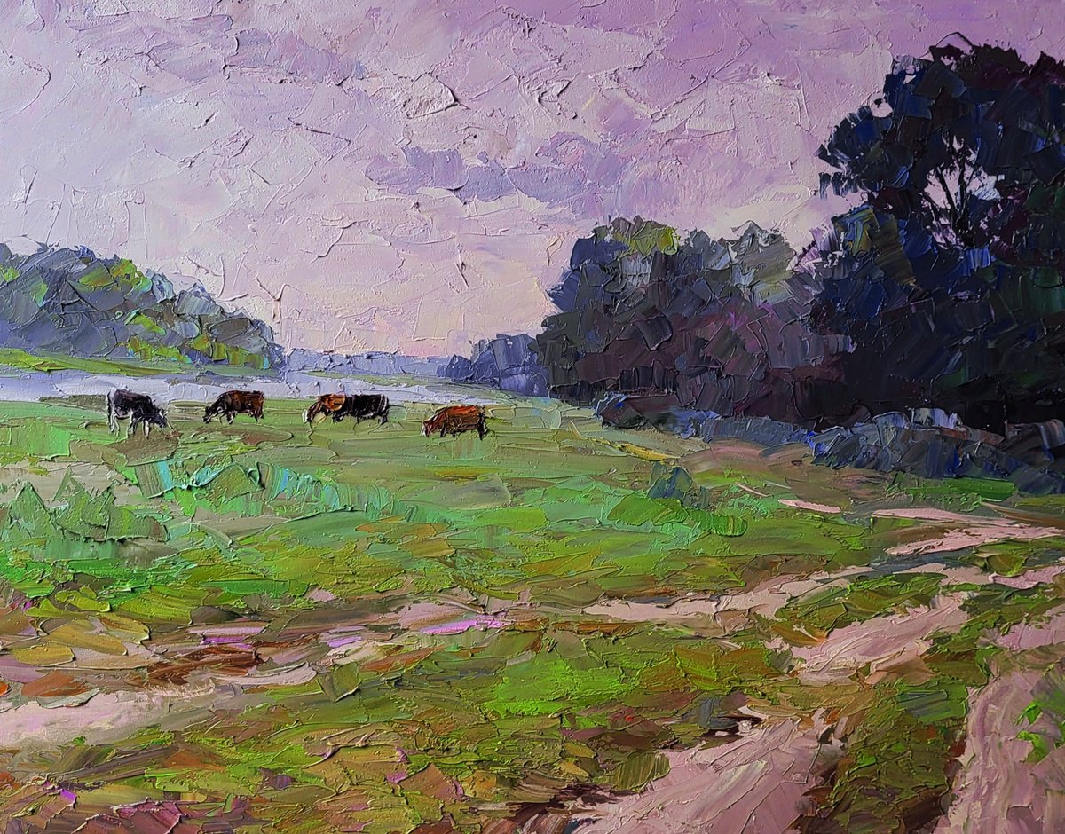 Cows In The Field By Boris Serdyuk, 35 X 28, Artwork For Sale On Artfinder