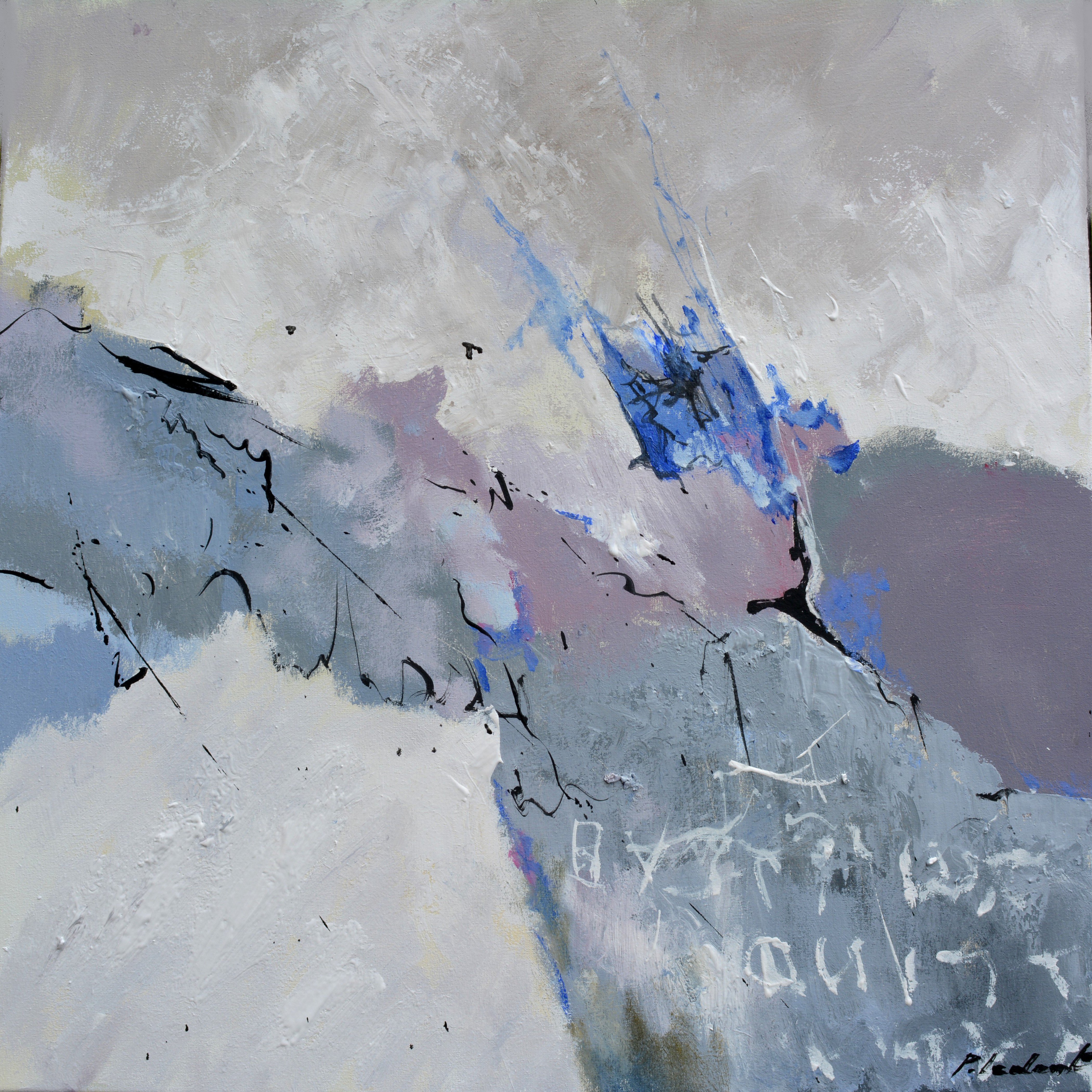 Abstract Oil Painting By Pol Henry Ledent, 24 X 24", With A Little Help, Original Artwork