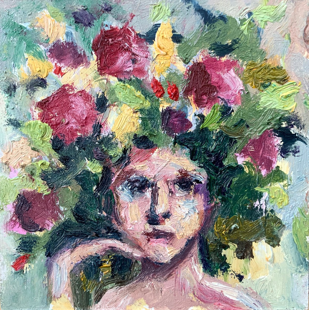 Woman Face with Flower Crown by Alexandra Jagoda (Ovcharenko)