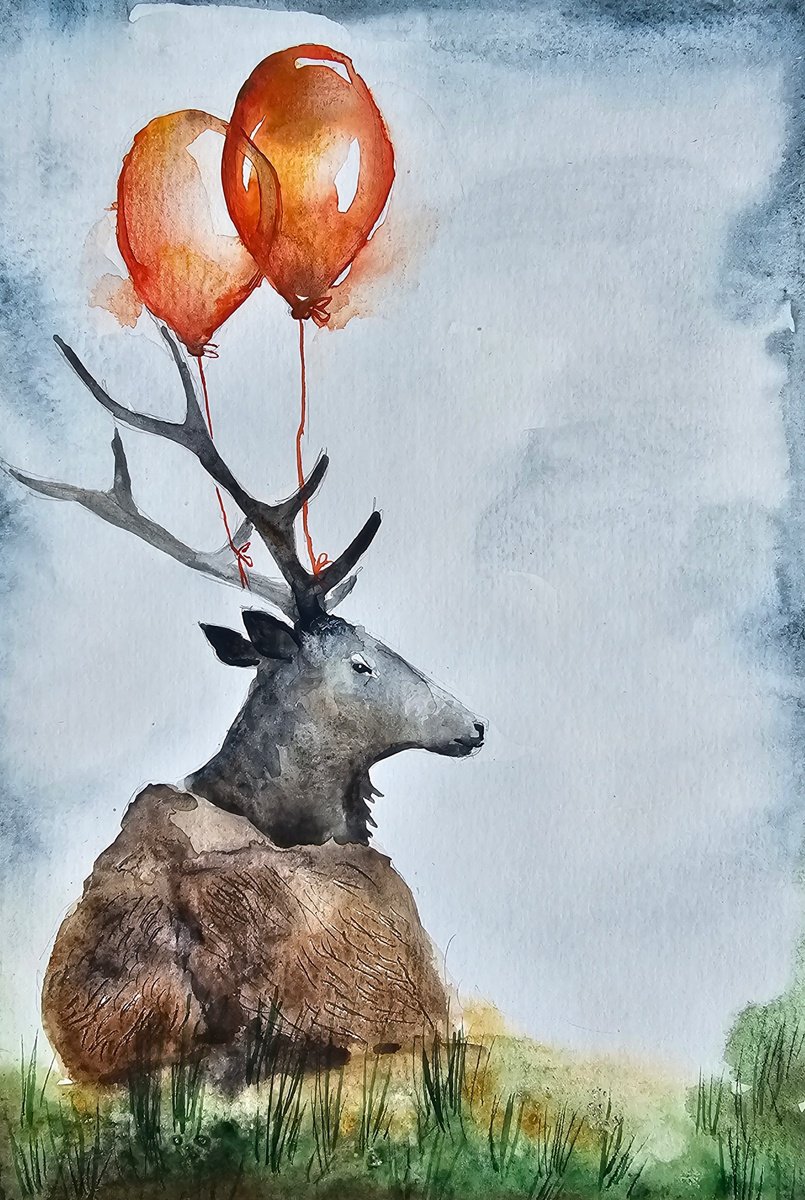 Deer With Balloons (small) by Evgenia Smirnova