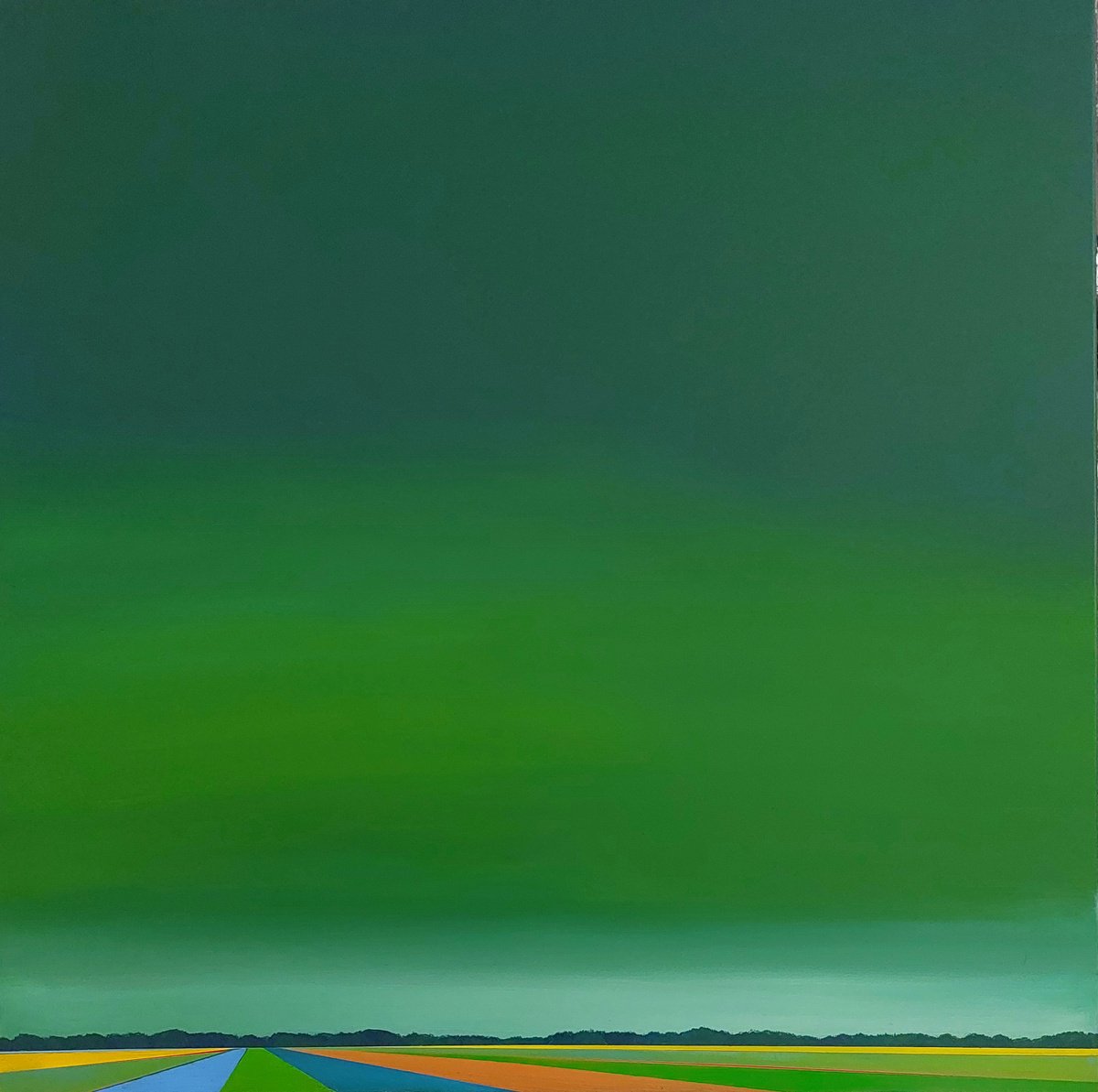 Impressionistic Landscape Acrylic Painting By Nelly Van Nieuwenhuijzen, 35 X 35", Northern Lights (November), Original Artwork