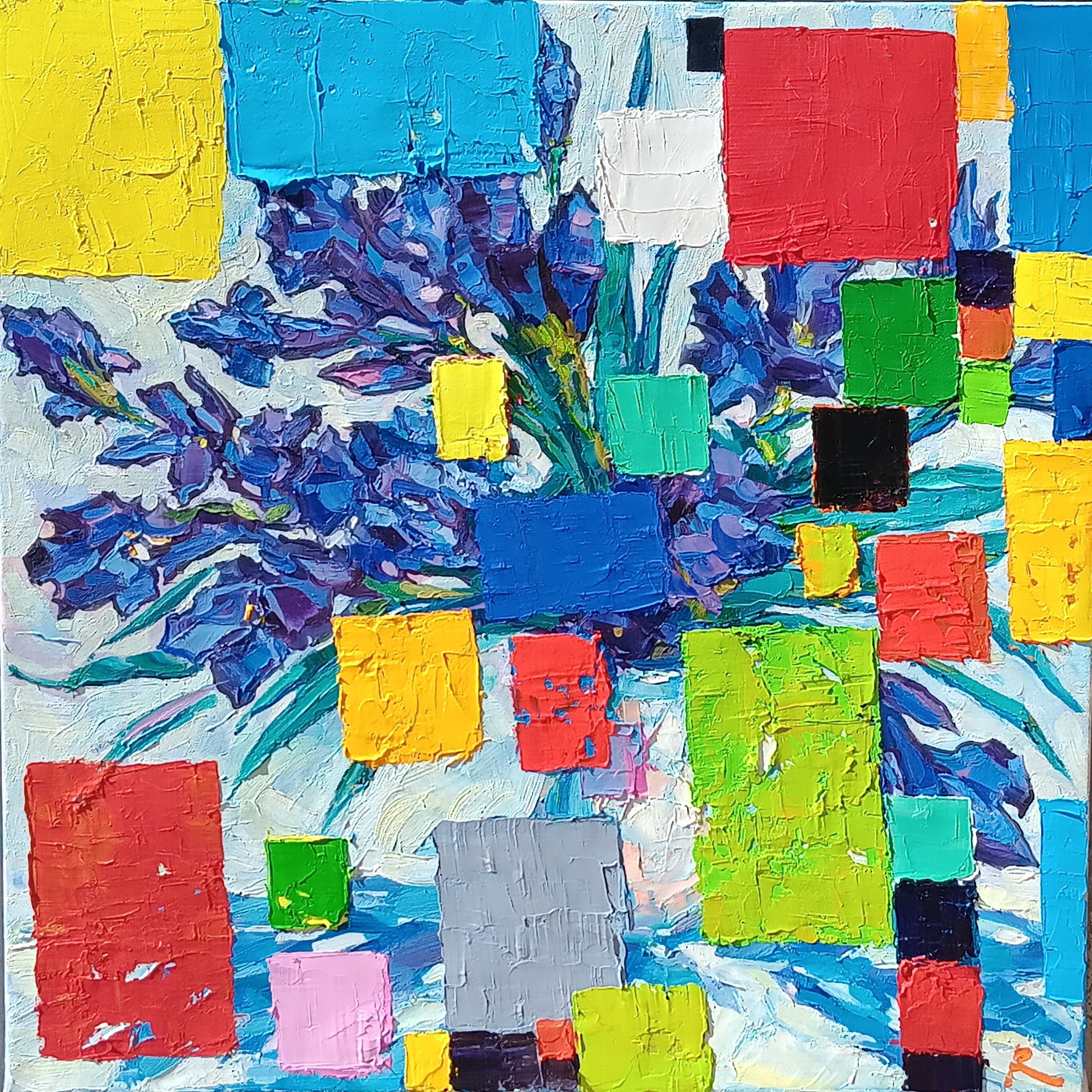 Abstract Oil Painting By Ruslan Khais, 30 X 30", Walking Up In Amsterdam, Original Artwork