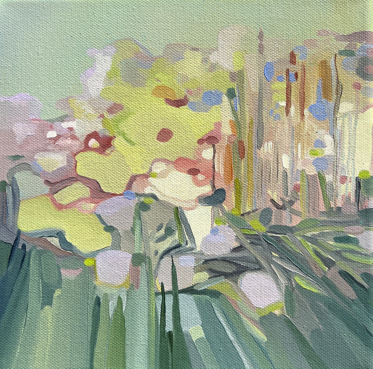 Organic Landscape Oil Painting By Anna Bergin, 8 X 8, Winter Interest 1, Original Artwork