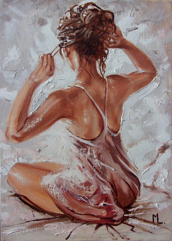 " MORNING ... "-   liGHt  ORIGINAL OIL PAINTING, GIFT, PALETTE KNIFE nude