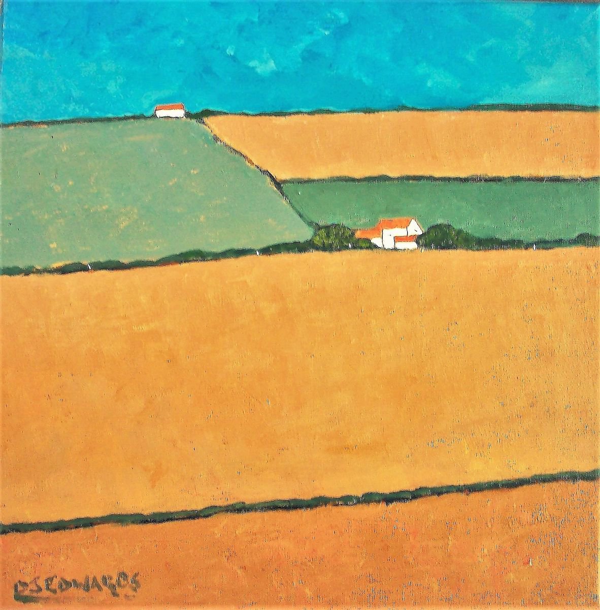 Impressionistic Landscape Acrylic Painting By David J Edwards, 12 X 12, Andalusian Impression, Original Artwork