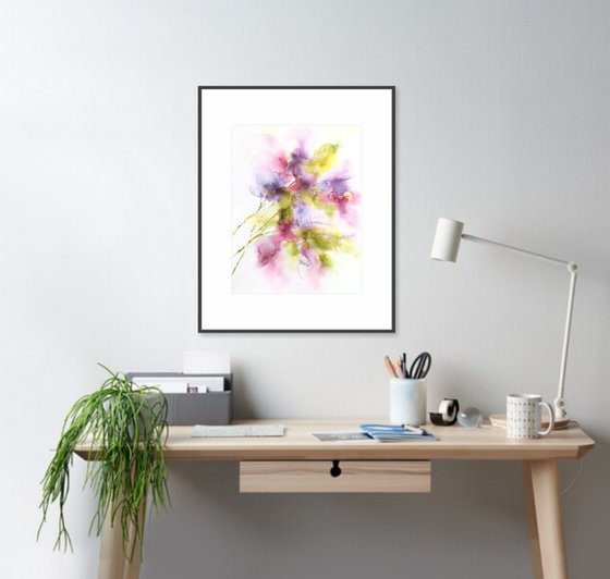 Flowers. Abstract bouquet. Watercolor colorful florals.