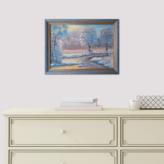 Winter dawn in the forest