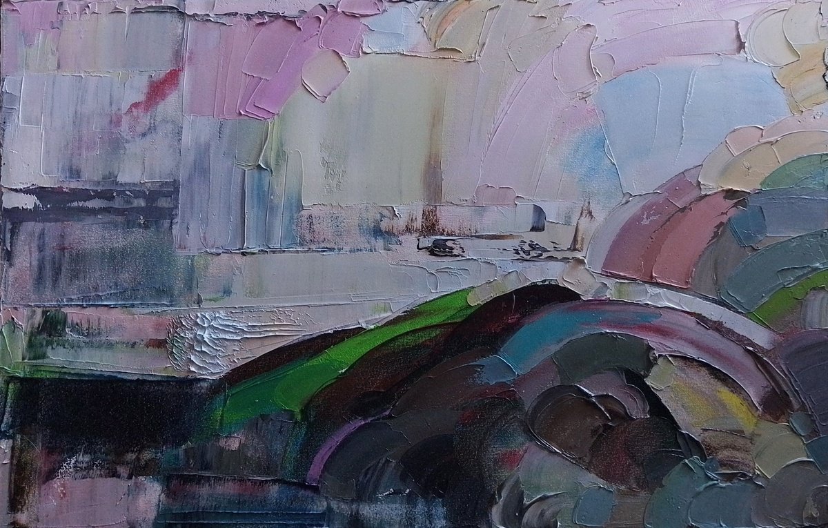 Impressionistic Landscape Oil Painting By Valentyna Sokolovska, 22 X 14", Rain Ahead, Original Artwork