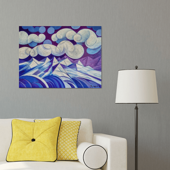 Winter evening (60x80cm, cubism, oil painting, ready to hang)