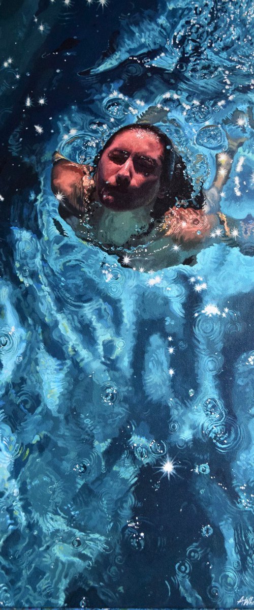Star Gazer - Swimming Painting by Abi Whitlock