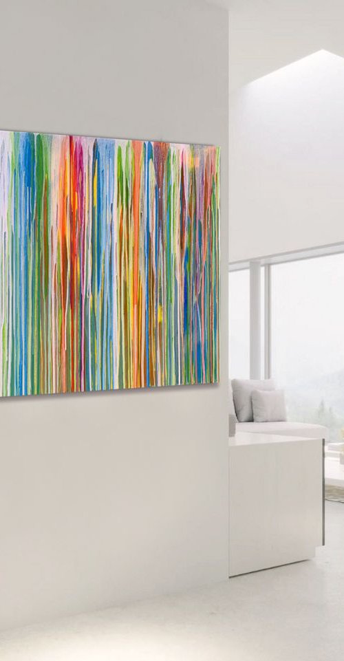 Where The Heart Is - LARGE,  STRIPED, MODERN, ABSTRACT ART – EXPRESSIONS OF ENERGY AND LIGHT. READY TO HANG! by Julijana Ravbar