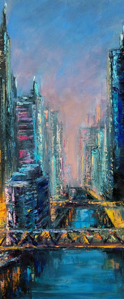 Chicago bridges Cityscape Streets and lights by Anastasia Art Line