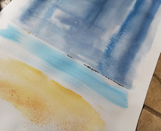 Morning light at the seaside. Large original watercolor painting