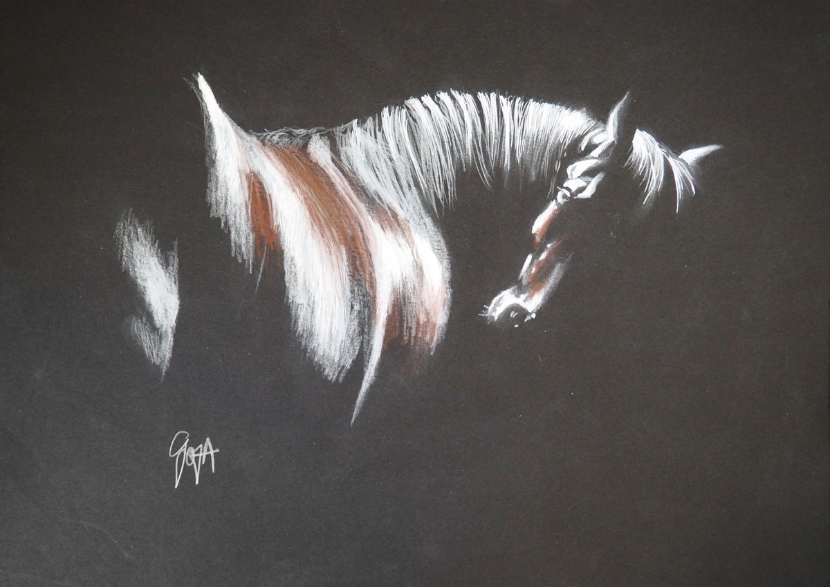 Impressionistic Animal Pencil Drawing By Nicolas Goia, 20 X 14", Horse, Original Artwork