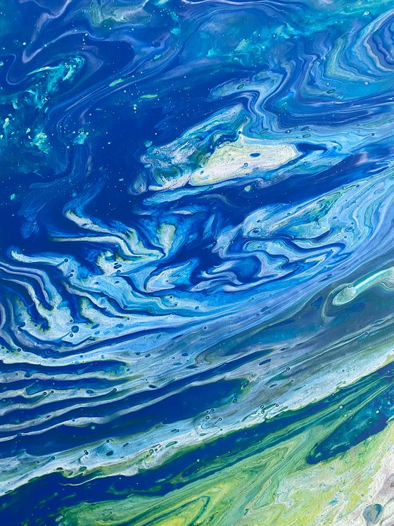 "Atomic Ripple" - Original Abstract PMS Fluid Acrylic Painting on a Recycled Desk Panel - 30 x 18 inches