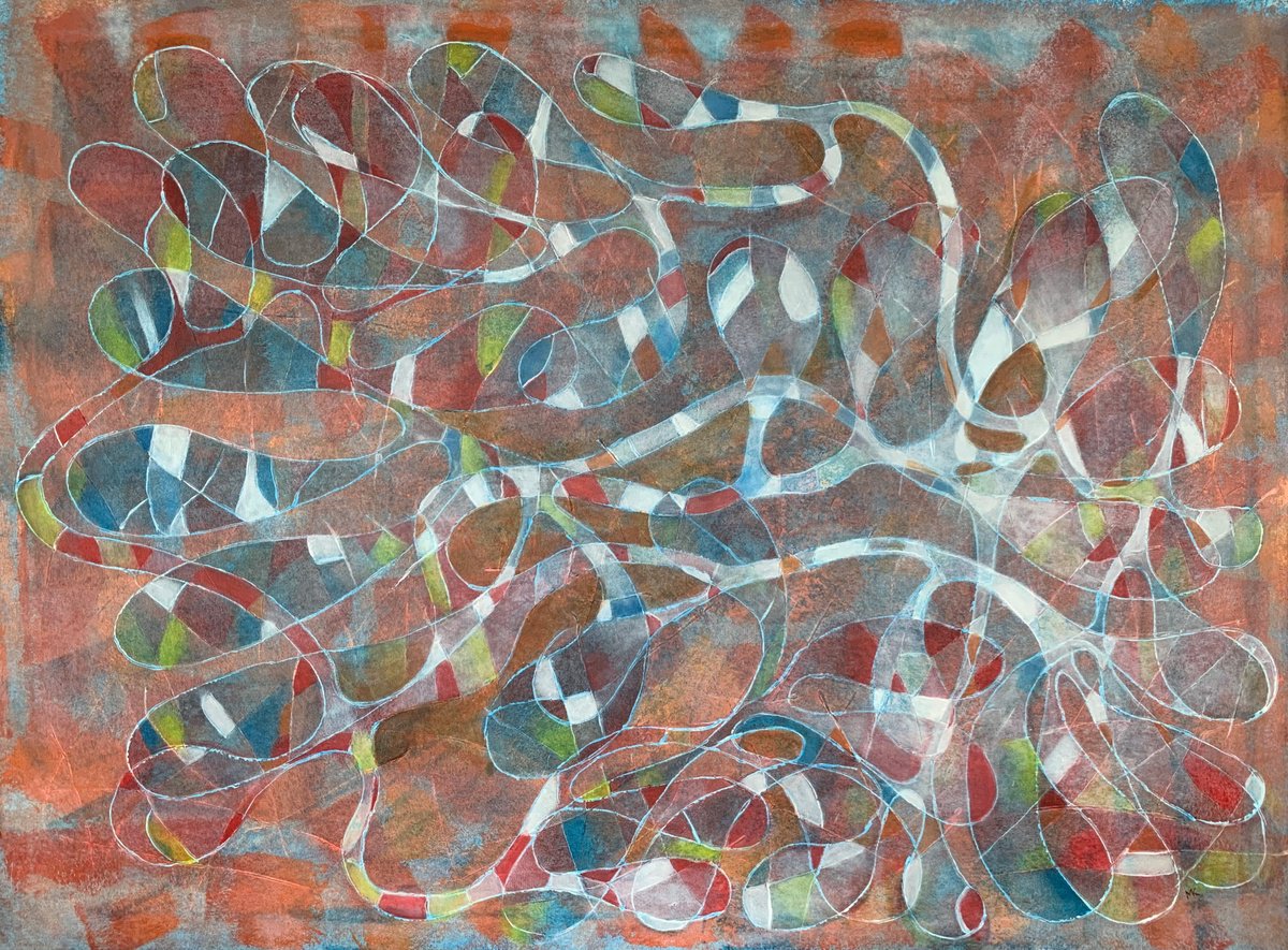 Abstract Acrylic Painting By Maarit Korhonen, 47 X 35", Oratorio, Original Artwork