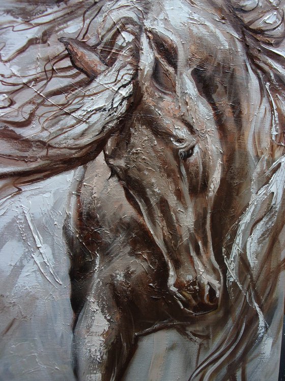 " HORSE I " -   original oil painting on canvas, gift,  PALETTE KNIFE