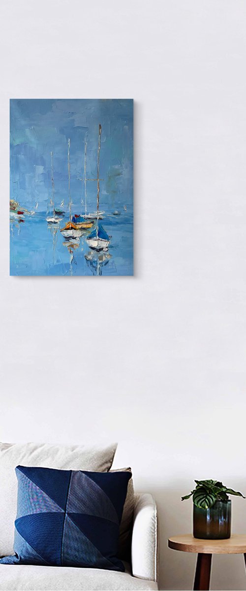White boats. Calm mood by Mariia Hyhar