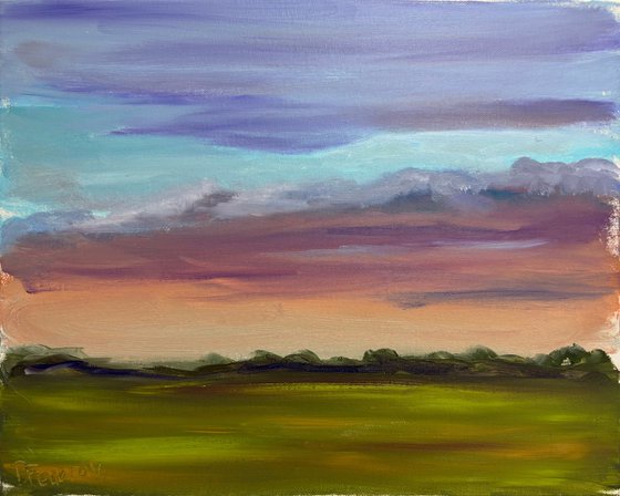 Sunset before storm. Plein air