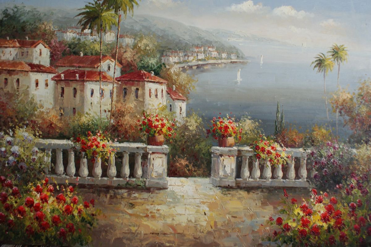 Mediterranean. Canvas, oil. Size 90x60 cm by Thomas Wu