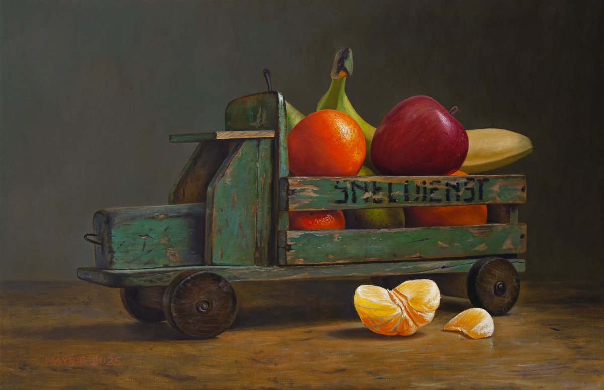 Photorealistic Still Life Oil Painting By Mayrig Simonjan, 21 X 13", Delivering Sweetness, Original Artwork