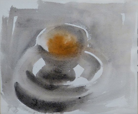Still Life with A Tea Cup and an Orange #5, 26x21 cm