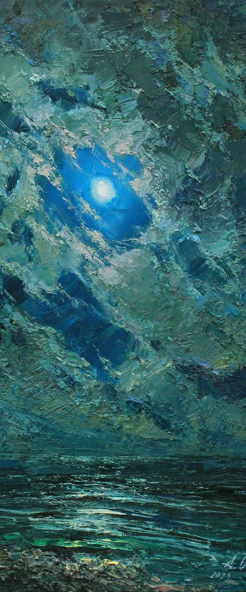 Night near the sea by Alisa Onipchenko-Cherniakovska