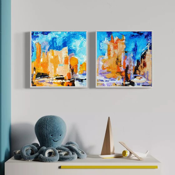 Abstract cityscape (diptych)