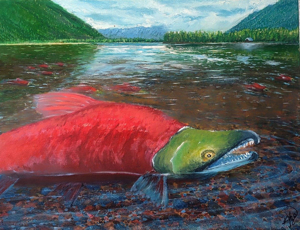 Photorealistic Animal Oil Painting By Artem _Ar.ko, 24 X 18, Journey Of The Sockeye, Original Artwork