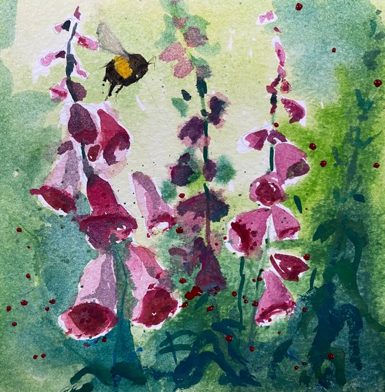 Foxgloves & Bee framed