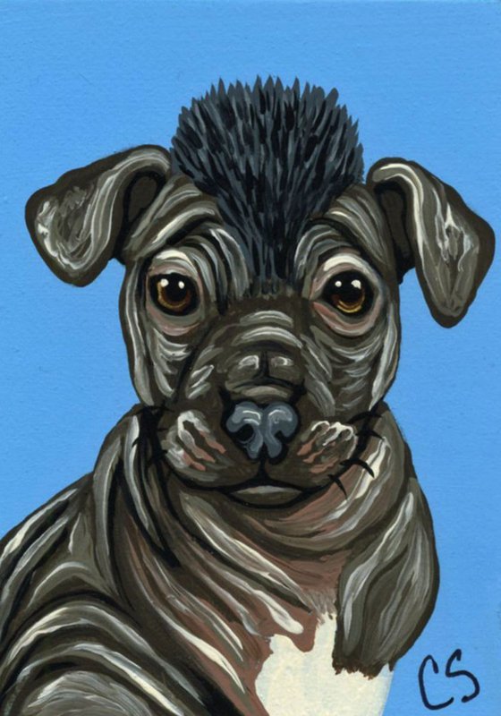 ACEO ATC Original Painting XOLO Mexican Hairless Pet Dog Art-Carla Smale