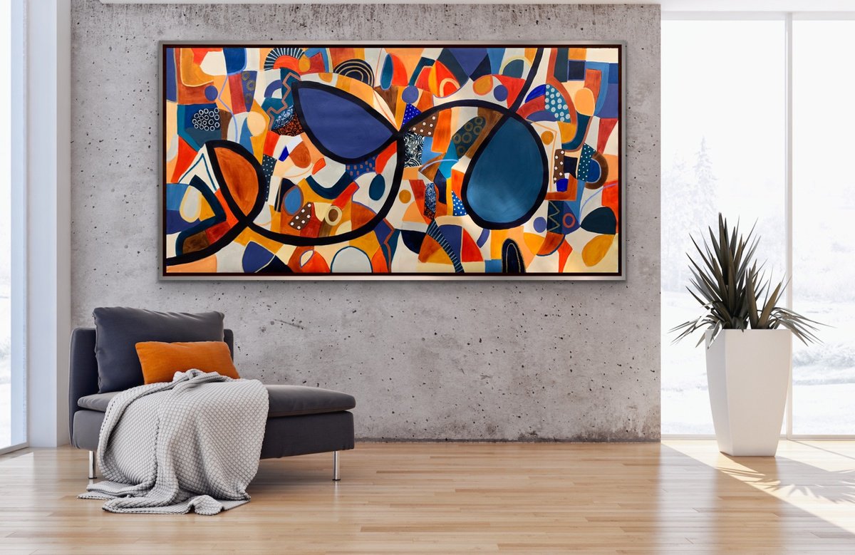 Organic Abstract Acrylic Painting By Rashna Hackett, 72 X 37", Embers Of The Sky, Original Artwork