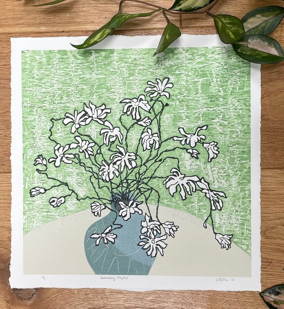 Linocut Print Morning Magnolia