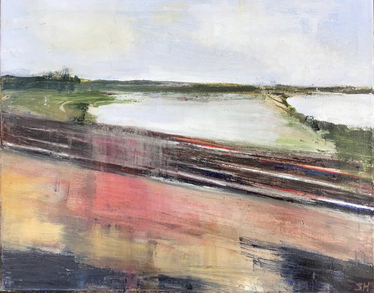 Organic Landscape Oil Painting By Sandra Haney, 20 X 16", The Foss, Tadcaster, Original Artwork