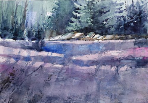Landscape with pine  trees by Goran Žigolić Watercolors