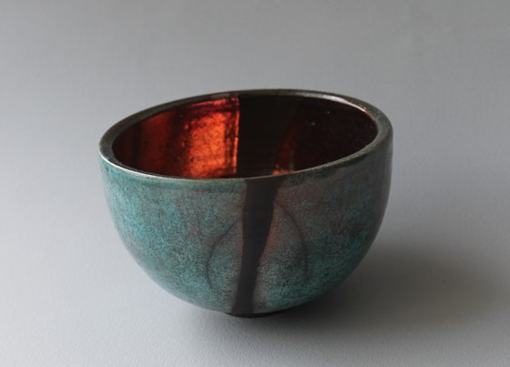 Raku Bowl with Smoked Black Stripe 2.