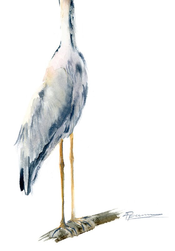 Lonely Heron (1 of 2)  -  Original Watercolor Painting