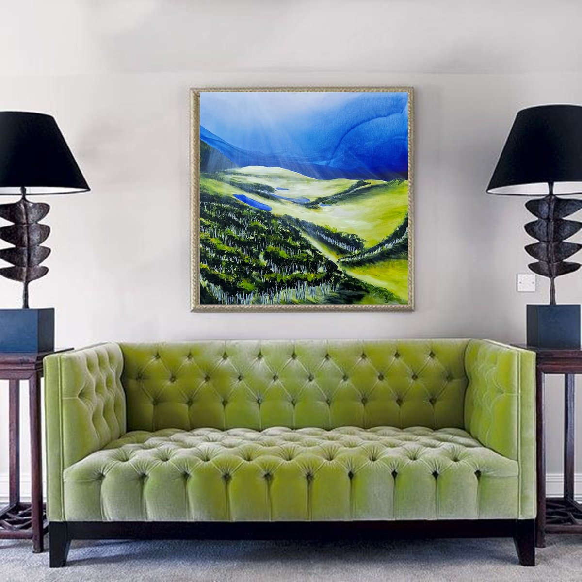 Impressionistic Landscape Acrylic Painting By Danijela Dan, 31 X 31, Rays Of Light Iii, Original Artwork