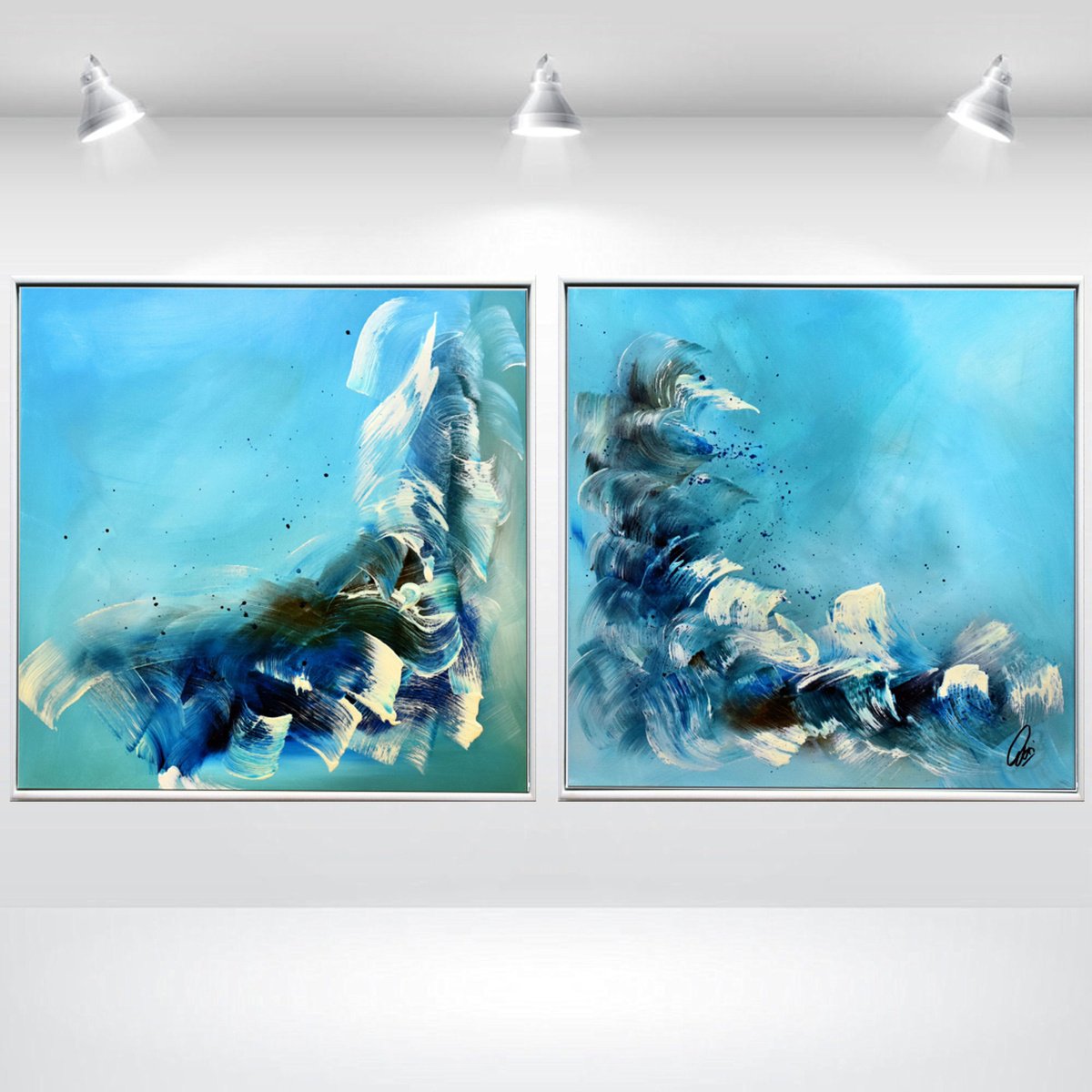 Abstract Acrylic Painting By Edelgard Schroer, 42 X 21, Blue Encounter, Original Artwork