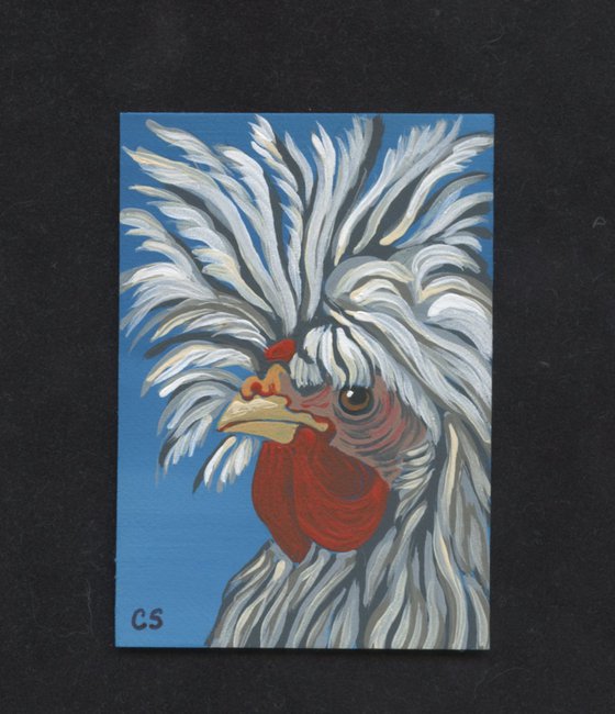 ACEO ATC Original Miniature Painting Fancy Chicken Farmyard Art-Carla Smale