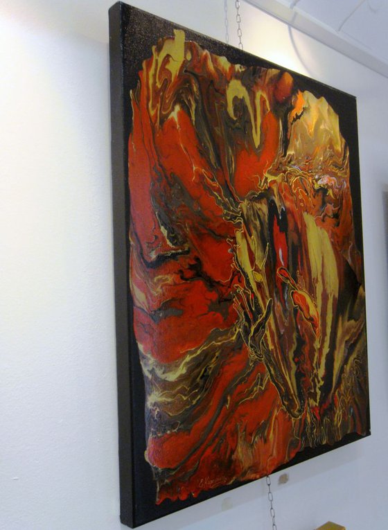 Abstract Red, Black and Gold Painting "Mystical dreams" 60 x 70cm