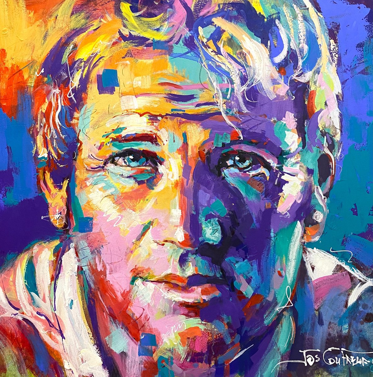 Urban And Pop Portrait Acrylic Painting By Jos Coufreur, 37 X 37, Shane Warne, Original Artwork