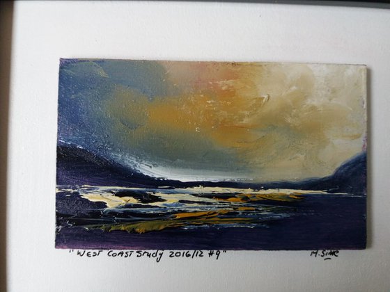 West Coast Study- 2016/12 #9 View to Rum- Scottish Isles - Small Framed Oil Painting 14 x 9.7cm (5.5 x 3.81 Inches)