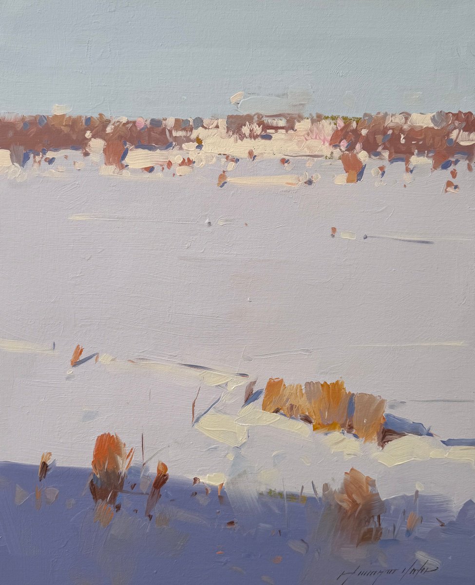 Impressionistic Landscape Oil Painting By Vahe Yeremyan, 16 X 20", Winter Morning, Original Artwork