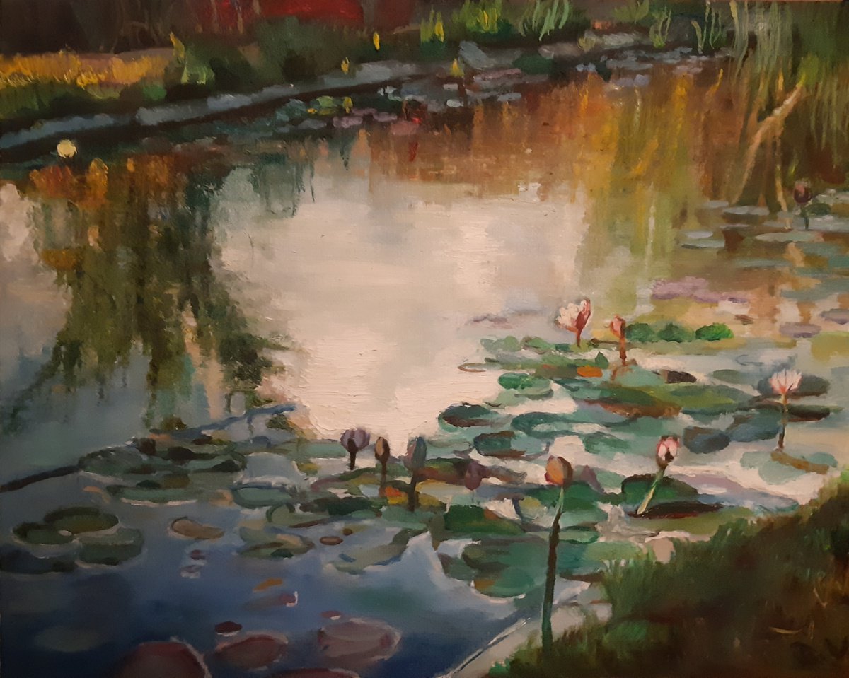 Botanical Oil Painting By Viktoria Deri, 12 X 9", Lake, Original Artwork
